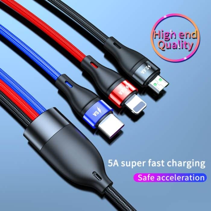 40W 5A USB auf Micro USB + USB-C / Type-C + 8 Pin Schnellladekabel, Kabellänge: 2m – Bild 5