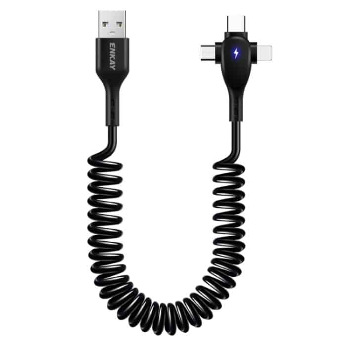 SYA002159201A.jpg ENKAY Hat-Prince 3 in 1 6A USB auf 8Pin+Typ-C+Micro USB Supper Schnelllade-Federkabel, Länge: 1,8 m – Bild 1