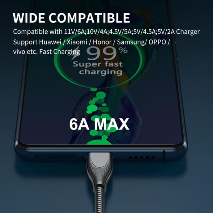 ENKAY ENK-CB132 USB zu USB-C / Typ-C Kohlenstoffstahlschlauchfeder 6A Supper Schnelllade-Datenkabel – Bild 2