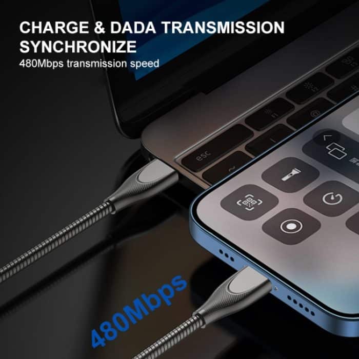 ENKAY ENK-CB132 USB zu USB-C / Typ-C Kohlenstoffstahlschlauchfeder 6A Supper Schnelllade-Datenkabel – Bild 3