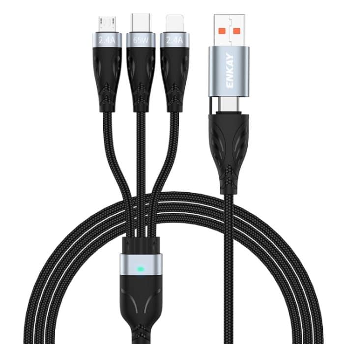 ENKAY ENK-CB135 5-in-1 65 W USB-A & USB-C auf 8 Pin / Typ-C / Micro USB Multifunktions-Ladekabel mit Kontrollleuchte – Bild 1