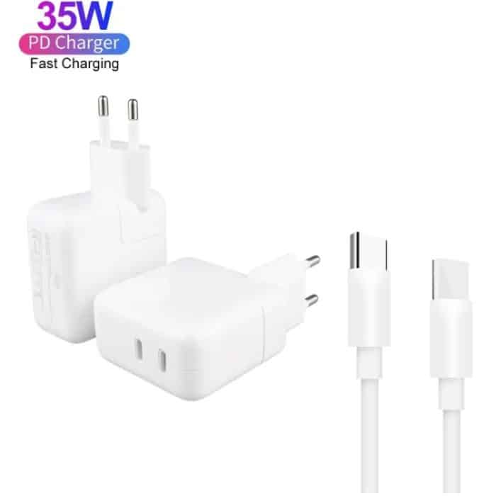 35 W PD3.0 USB-C/Typ-C-Dual-Port-Ladegerät mit Typ-C-zu-Typ-C-Datenkabel, EU-Stecker – Bild 2