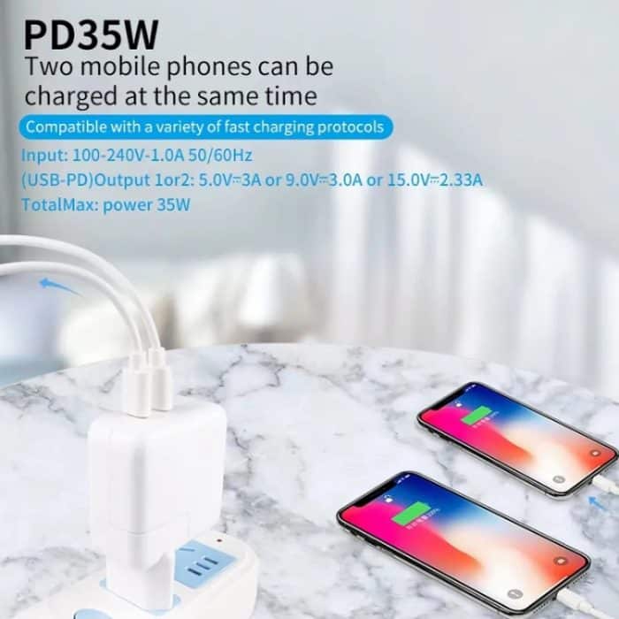35 W PD3.0 USB-C/Typ-C-Dual-Port-Ladegerät mit Typ-C-zu-Typ-C-Datenkabel, EU-Stecker – Bild 4