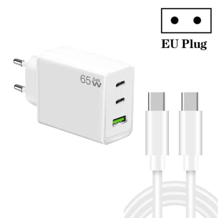 SYA002257801A.jpg GaN PD65W Typ-C x 2 + USB3.0-Ladegerät mit Typ-C-zu-Typ-C-Datenkabel, EU-Stecker – Bild 1