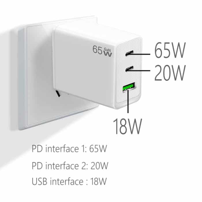 GaN PD65W Typ-C x 2 + USB3.0-Ladegerät mit Typ-C-zu-Typ-C-Datenkabel, EU-Stecker – Bild 6