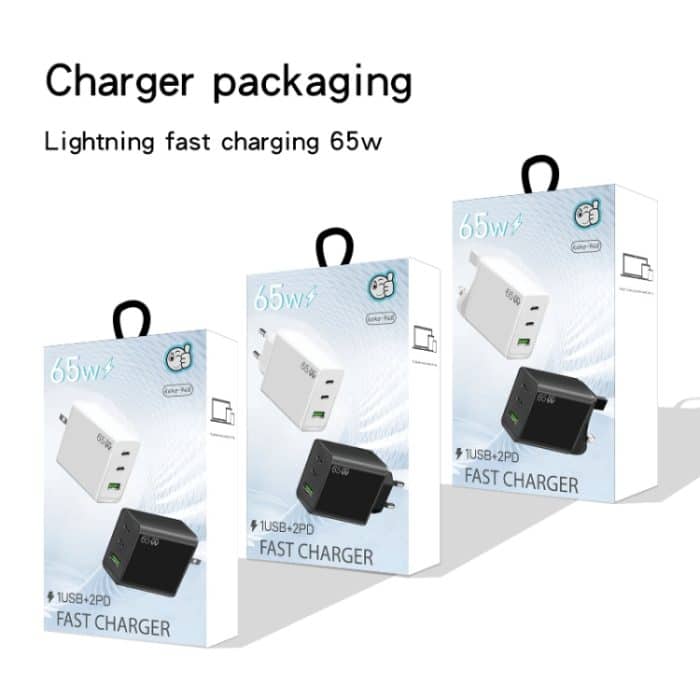 GaN PD65W Typ-C x 2 + USB3.0-Ladegerät mit Typ-C-zu-Typ-C-Datenkabel, EU-Stecker – Bild 9