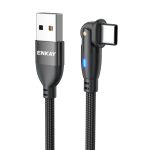 ENKAY 180 Grad drehbares USB-auf-Typ-C-3A-Schnelllade-Datenkabel mit LED-Licht