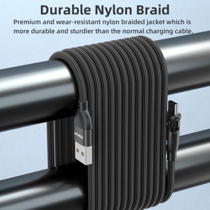 ENKAY 180 Grad drehbares USB-auf-Typ-C-3A-Schnelllade-Datenkabel mit LED-Licht – Bild 6