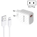 TE-005 QC3.0 18W USB-Schnellladegerät mit 1 m 3A USB-auf-8-Pin-Kabel, EU-Stecker