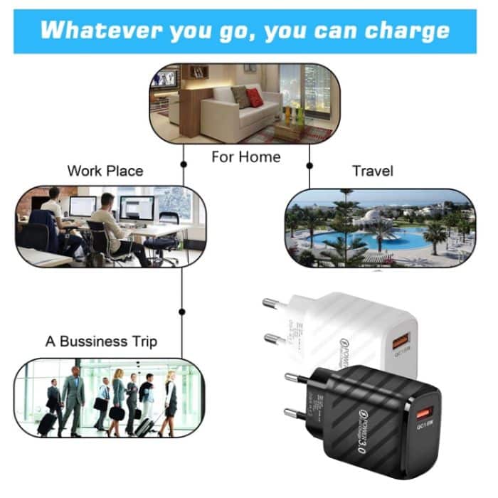 TE-005 QC3.0 18W USB-Schnellladegerät mit 1 m 3A USB-auf-8-Pin-Kabel, EU-Stecker – Bild 4