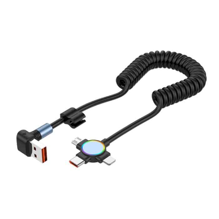 66 W 3 in 1 USB auf 8 Pin + Micro USB + USB-C / Typ-C Schnelllade-Winkelfederkabel – Bild 2
