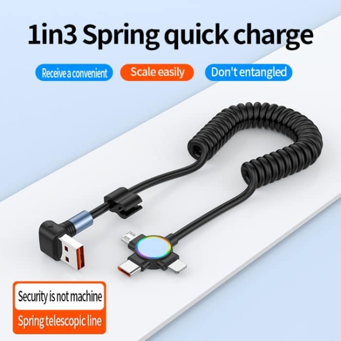 66 W 3 in 1 USB auf 8 Pin + Micro USB + USB-C / Typ-C Schnelllade-Winkelfederkabel – Bild 6