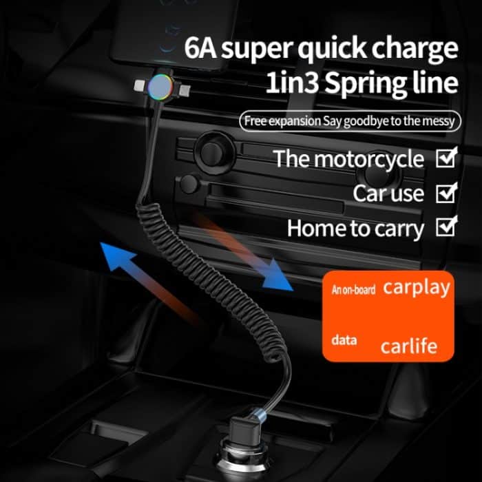 66 W 3 in 1 USB auf 8 Pin + Micro USB + USB-C / Typ-C Schnelllade-Winkelfederkabel – Bild 7