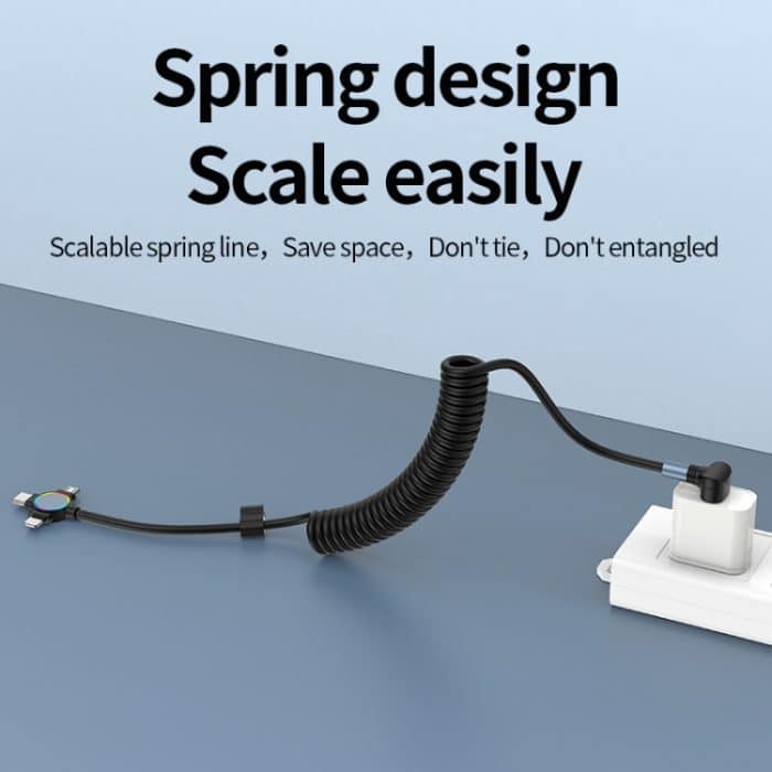 66 W 3 in 1 USB auf 8 Pin + Micro USB + USB-C / Typ-C Schnelllade-Winkelfederkabel – Bild 8