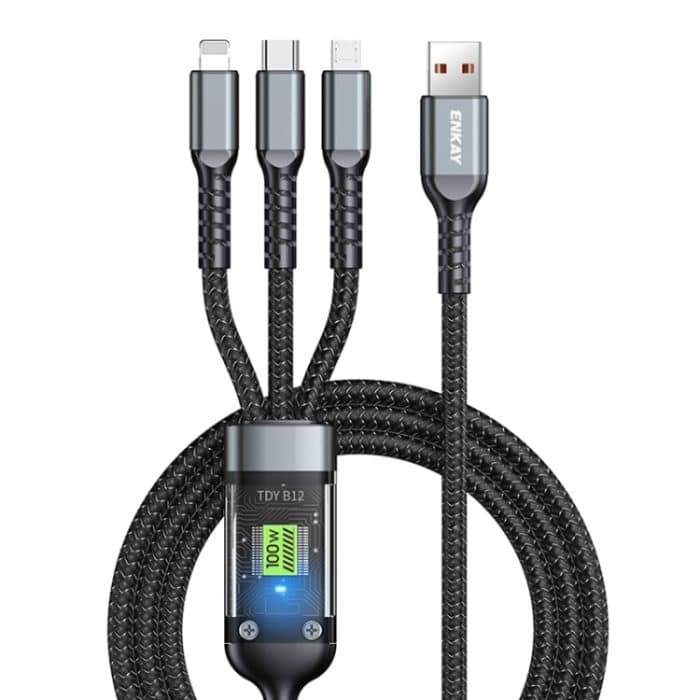 ENKAY 3-in-1 5A USB auf Typ-C / 8 Pin / Micro USB Schnellladekabel mit Kontrollleuchte, Länge: 1,2 m – Bild 1