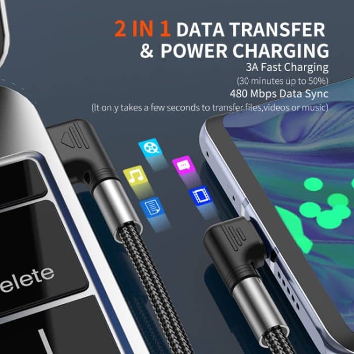 ENKAY 3A Elbow Reversibles USB-zu-Winkel-Typ-C-Schnelllade-Datenkabel – Bild 8