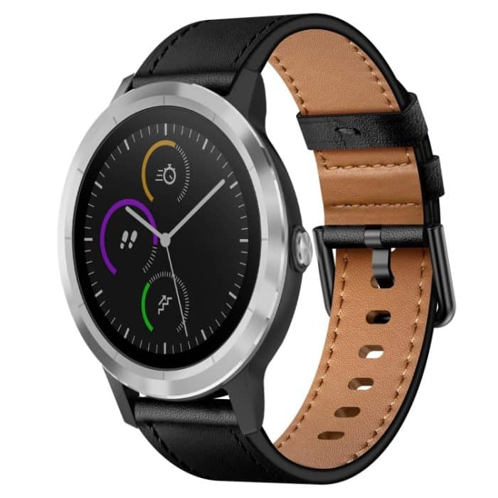 20 mm Uhrenarmband aus Leder mit Metallknopfschalter, For Garmin Vivoactive 3, For Garmin Vivomove HR – Bild 1