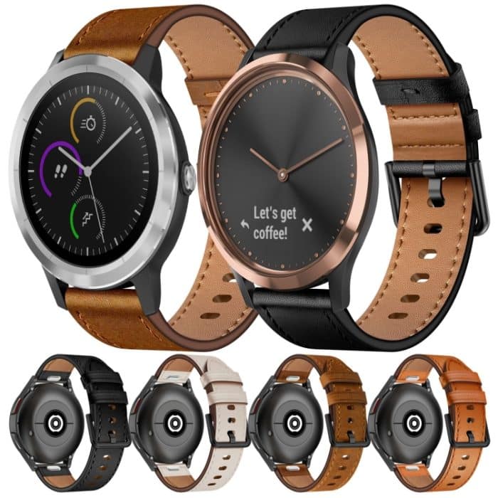 20 mm Uhrenarmband aus Leder mit Metallknopfschalter, For Garmin Vivoactive 3, For Garmin Vivomove HR – Bild 2