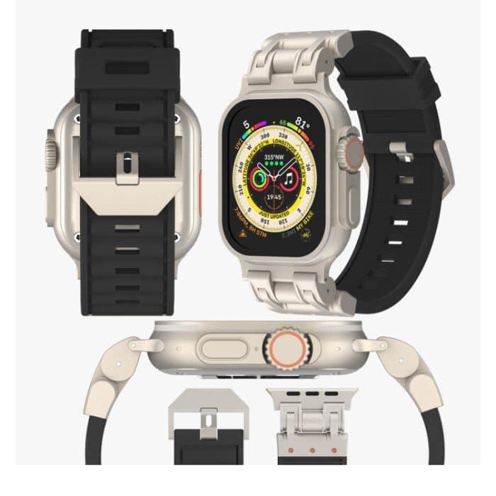 Uhrenarmband aus Silikon mit Metall-Mecha-Plaid, For Apple Watch Series 7 45mm, For Apple Watch Series 6 44mm, For Apple Watch Series 5 44mm, For Apple Watch Series 4 44mm, For Apple Watch Series 3 42mm – Bild 5