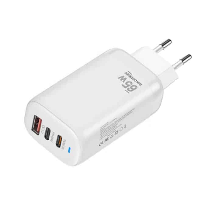 TE-65W GaN PD65W Dual USB-C+USB-A Laptop-/Tablet-Adapter, EU-Stecker – Bild 1