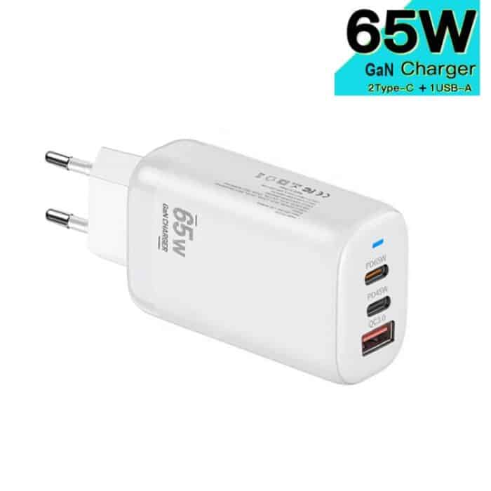 TE-65W GaN PD65W Dual USB-C+USB-A Laptop-/Tablet-Adapter, EU-Stecker – Bild 4