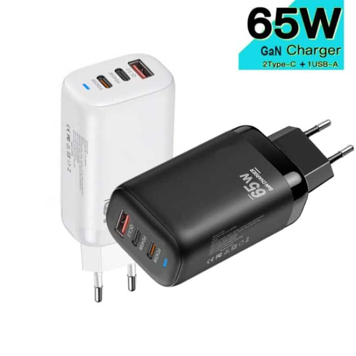 TE-65W GaN PD65W Dual USB-C+USB-A Laptop-/Tablet-Adapter, EU-Stecker – Bild 2