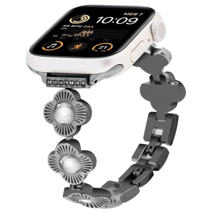 Uhrenarmband aus Metall mit vierblättrigem Kleeblatt und Schnellverschluss, For Apple Watch SE 2022 44mm, For Apple Watch Series 7 41mm, For Apple Watch Series 7 45mm, For Apple Watch Series 6 40mm, For Apple Watch Series 6 44mm... – Bild 1