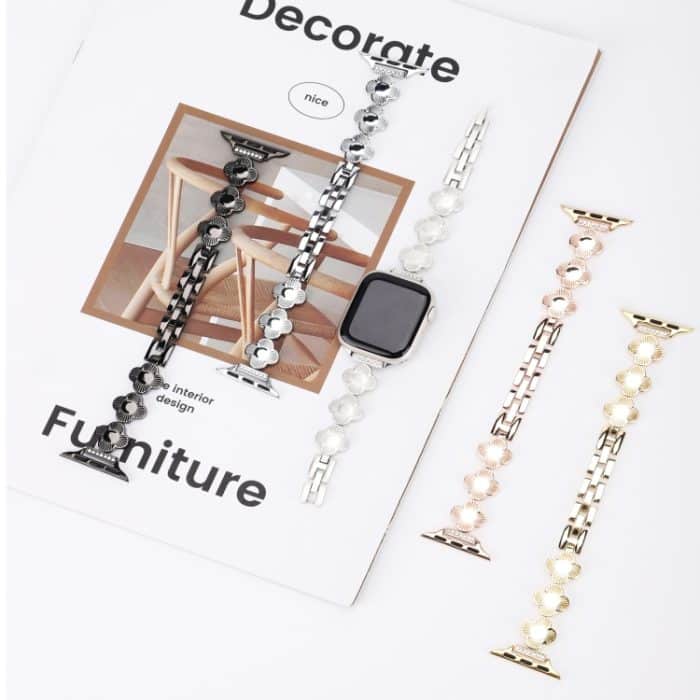 Uhrenarmband aus Metall mit vierblättrigem Kleeblatt und Schnellverschluss, For Apple Watch SE 2023 44mm, For Apple Watch SE 2023 40mm, For Apple Watch Ultra 2 49mm, For Apple Watch Series 9 45mm, For Apple Watch Series 9 41mm, For Apple Watch Ultra 49... – Bild 2