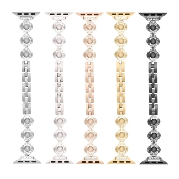 Uhrenarmband aus Metall mit vierblättrigem Kleeblatt und Schnellverschluss, For Apple Watch SE 2022 44mm, For Apple Watch Series 7 41mm, For Apple Watch Series 7 45mm, For Apple Watch Series 6 40mm, For Apple Watch Series 6 44mm... – Bild 3