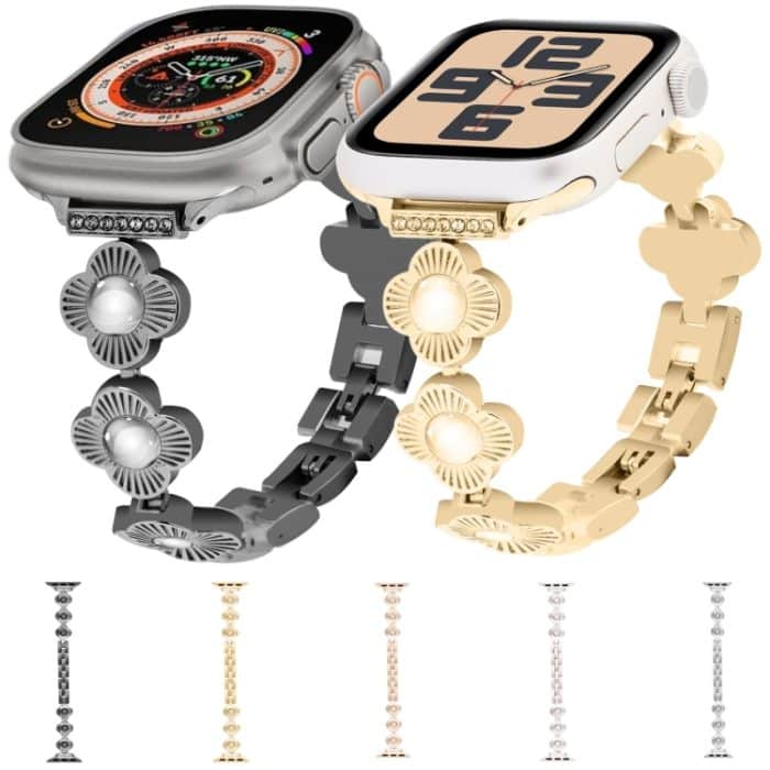 Uhrenarmband aus Metall mit vierblättrigem Kleeblatt und Schnellverschluss, For Apple Watch SE 2023 44mm, For Apple Watch SE 2023 40mm, For Apple Watch Ultra 2 49mm, For Apple Watch Series 9 45mm, For Apple Watch Series 9 41mm, For Apple Watch Ultra 49... – Bild 4