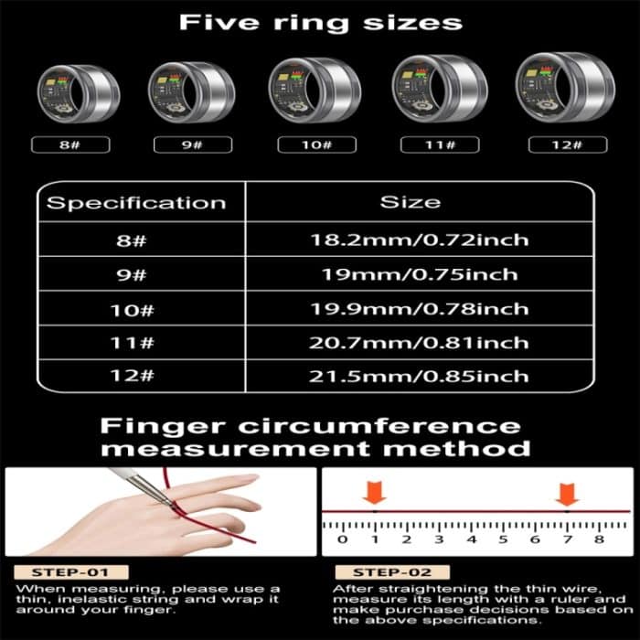 R18 SIZE 9 Smart Ring, unterstützt Herzfrequenz / Blutsauerstoff / Schlaf / mehrere Sportmodi – Bild 3