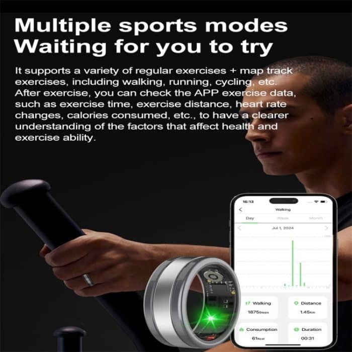 R18 SIZE 12 Smart Ring, unterstützt Herzfrequenz / Blutsauerstoff / Schlaf / mehrere Sportmodi – Bild 5