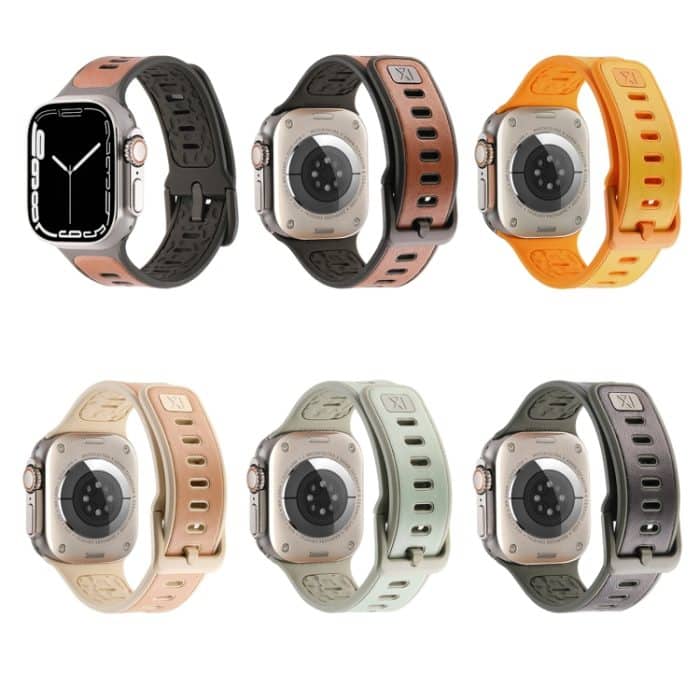 Uhrenarmband aus Leder und Silikon, For Apple Watch Series 6 44mm, For Apple Watch Series 5 44mm, For Apple Watch Series 4 44mm, For Apple Watch Series 3 42mm – Bild 3