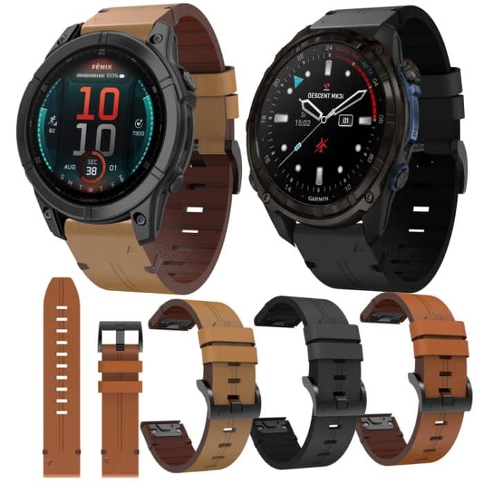 Uhrenarmband aus Leder und Stahl mit 20 mm Schnalle, For Garmin Fenix 8 AMOLED 43mm, For Garmin Fenix 7S Pro 42mm, For Garmin Epix Pro 42mm, For Garmin Descent Mk3 43mm, For Garmin Descent Mk3i 43mm – Bild 2