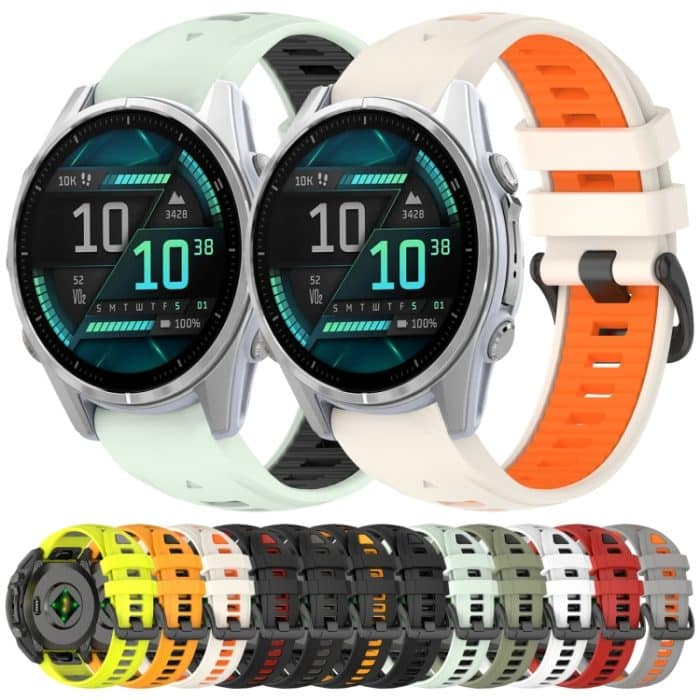 Zweifarbiges 20-mm-Silikon-Uhrenarmband mit Stahlschnalle und Schnellverschluss, For Garmin Fenix 8 AMOLED 43mm – Bild 2