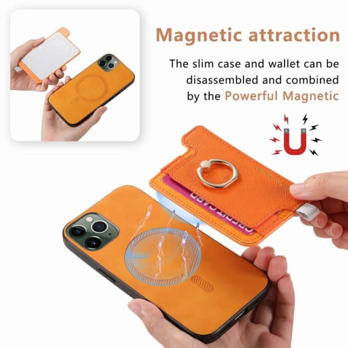 Retro Magsafe Cross Leder Ringhalter Kartentasche Handyhülle, For iPhone 14, For iPhone 14 Pro, For iPhone 14 Pro Max – Bild 4