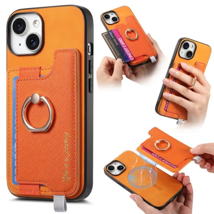 Retro Magsafe Cross Leder Ringhalter Kartentasche Handyhülle, For iPhone 16, For iPhone 15 Pro max, For iPhone 15 Pro – Bild 1