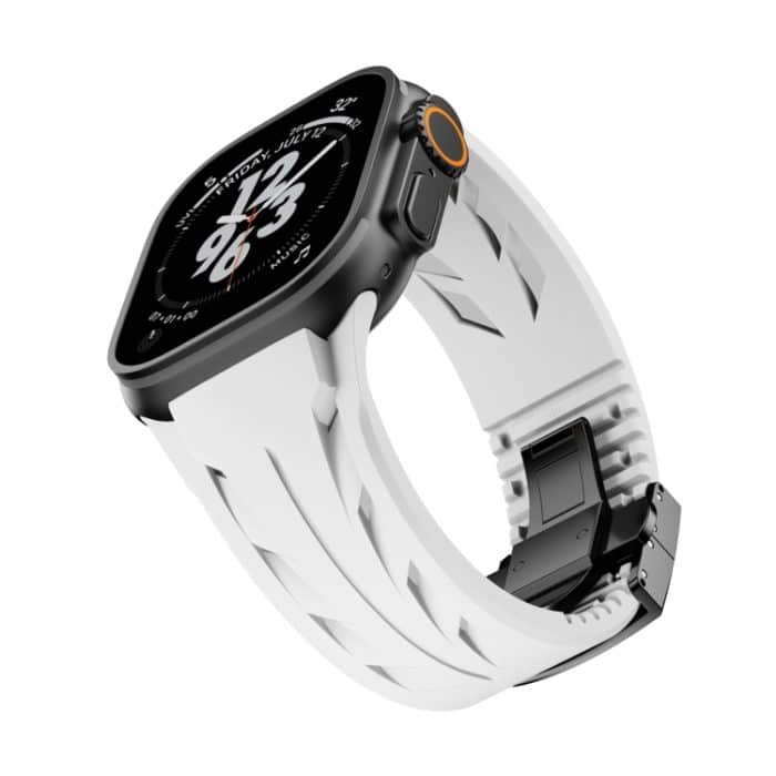Tailored Uhrenarmband aus Silikon mit Schmetterlingsschließe aus Edelstahl in Schwarz, For Apple Watch 44mm / 45mm / 46mm / 49mm – Bild 6