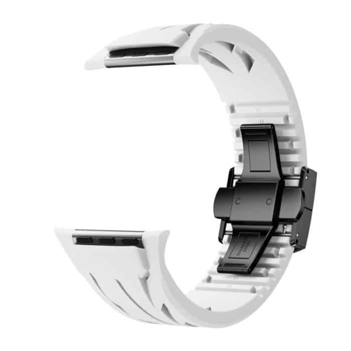 Tailored Uhrenarmband aus Silikon mit Schmetterlingsschließe aus Edelstahl in Schwarz, For Apple Watch 44mm / 45mm / 46mm / 49mm – Bild 8