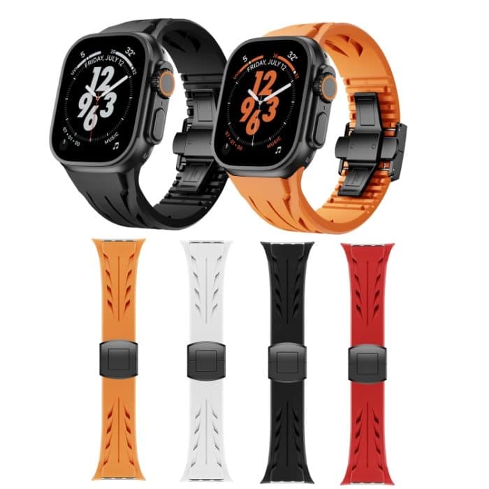 Tailored Uhrenarmband aus Silikon mit Schmetterlingsschließe aus Edelstahl in Schwarz, For Apple Watch 44mm / 45mm / 46mm / 49mm – Bild 2