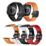 Tailored Uhrenarmband aus Silikon mit Schmetterlingsschließe aus Edelstahl in Schwarz, For Apple Watch 44mm / 45mm / 46mm / 49mm – Bild 3