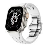 Tailored Uhrenarmband aus Silikon mit Schmetterlingsschließe aus Edelstahl und Silber, For Apple Watch 44mm / 45mm / 46mm / 49mm