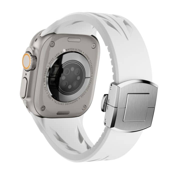 Tailored Uhrenarmband aus Silikon mit Schmetterlingsschließe aus Edelstahl und Silber, For Apple Watch 44mm / 45mm / 46mm / 49mm – Bild 7