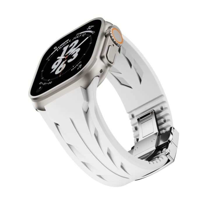 Tailored Uhrenarmband aus Silikon mit Schmetterlingsschließe aus Edelstahl und Silber, For Apple Watch 44mm / 45mm / 46mm / 49mm – Bild 8