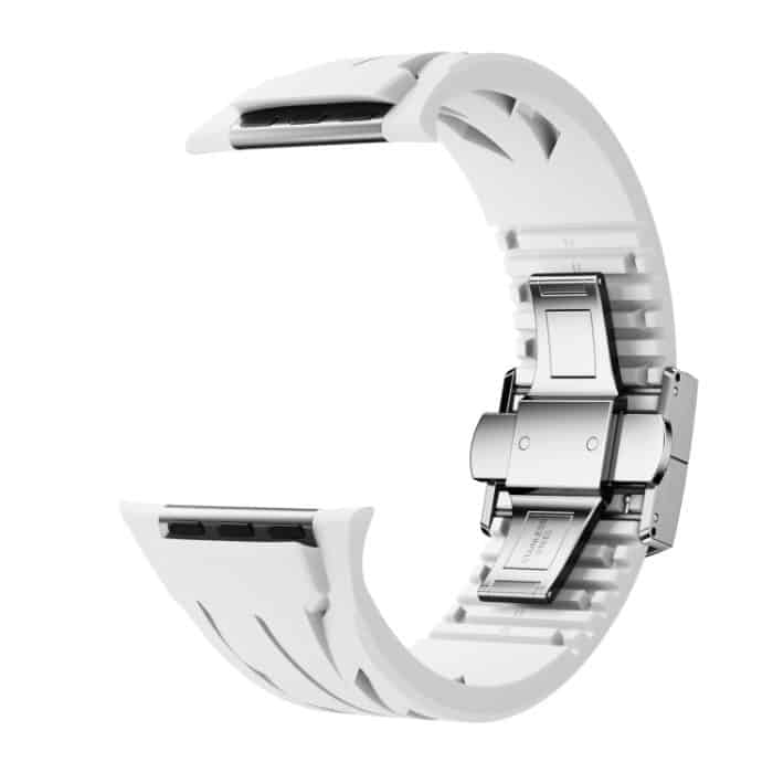 Tailored Uhrenarmband aus Silikon mit Schmetterlingsschließe aus Edelstahl und Silber, For Apple Watch 44mm / 45mm / 46mm / 49mm – Bild 9