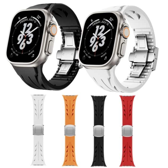 Tailored Uhrenarmband aus Silikon mit Schmetterlingsschließe aus Edelstahl und Silber, For Apple Watch 44mm / 45mm / 46mm / 49mm – Bild 2