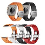 Tailored Uhrenarmband aus Silikon mit Schmetterlingsschließe aus Edelstahl und Silber, For Apple Watch 44mm / 45mm / 46mm / 49mm – Bild 3