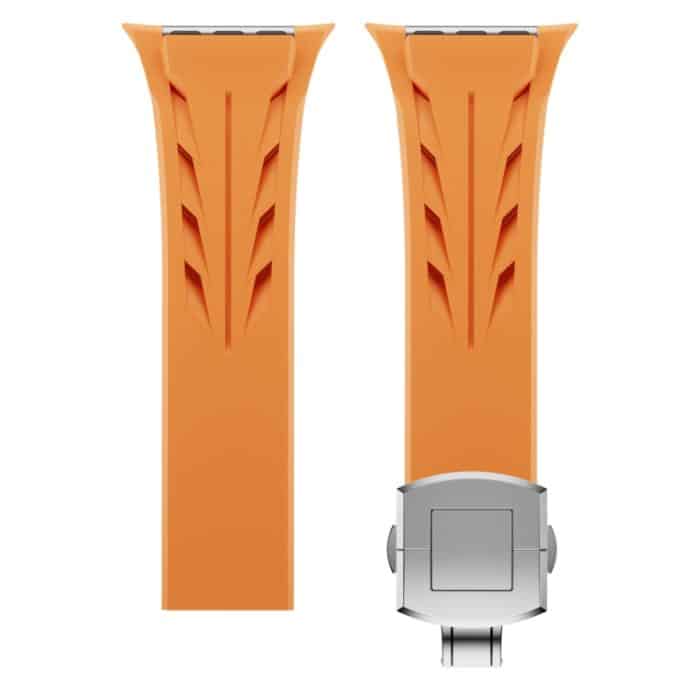 Tailored Uhrenarmband aus Silikon mit Schmetterlingsschließe aus Edelstahl und Silber, For Apple Watch 44mm / 45mm / 46mm / 49mm – Bild 4