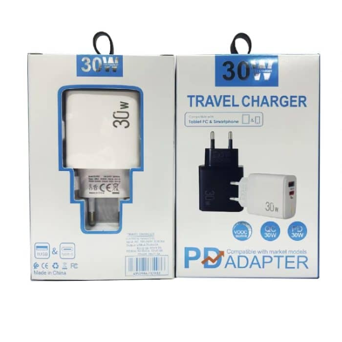 PD31 30W USB-C / Typ-C + USB-A Ladegerät mit Typ-C+8 Pin 2-in-1 Datenkabel, EU Stecker – Bild 5
