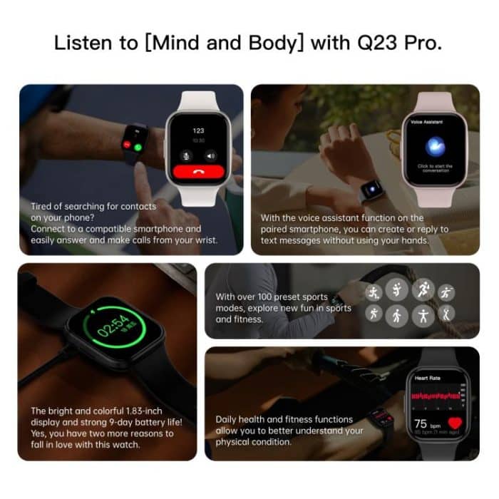 Q23 Pro 1,83-Zoll-Farbbildschirm IP68 wasserdichte Bluetooth-Anruf-Smartwatch, unterstützt Gesundheitsüberwachung – Bild 3